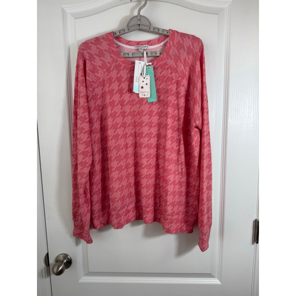 Women's Seeing Stars Pink & White Houndstooth Pajama Top XL